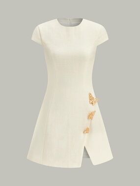 NWT Commense Cream Capsleeve Mini Dress with Gold Butterfly Accents